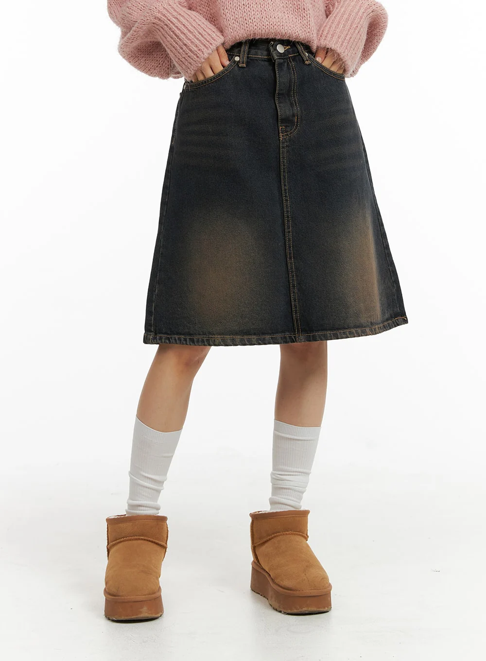 High Waist Solid Denim Mid Skirt CJ409 - Image 3
