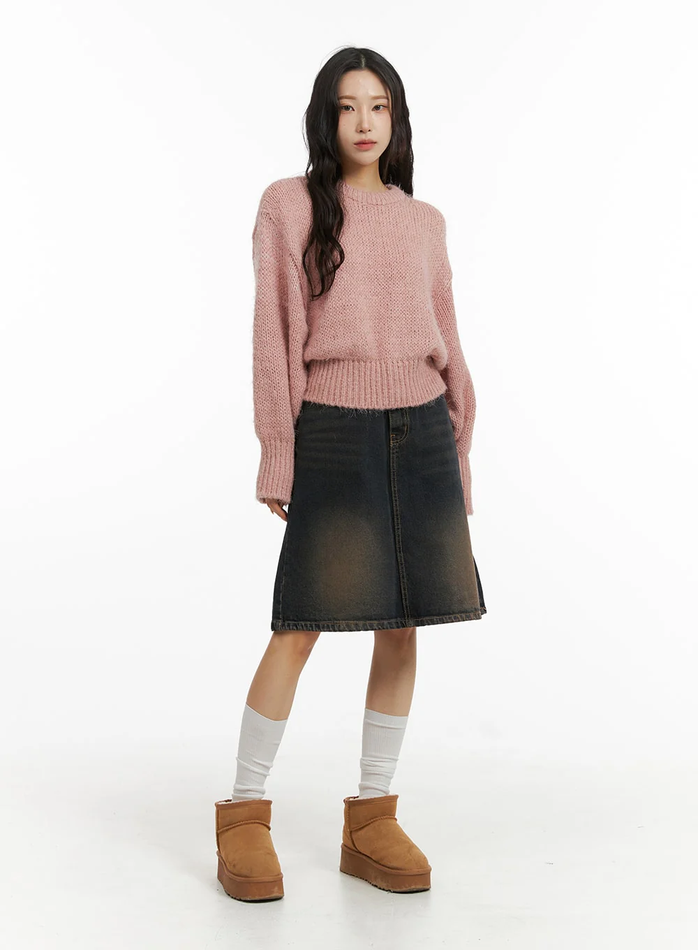 High Waist Solid Denim Mid Skirt CJ409 - Image 5