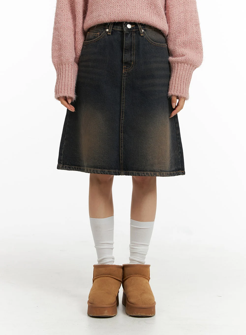 High Waist Solid Denim Mid Skirt CJ409 - Image 6