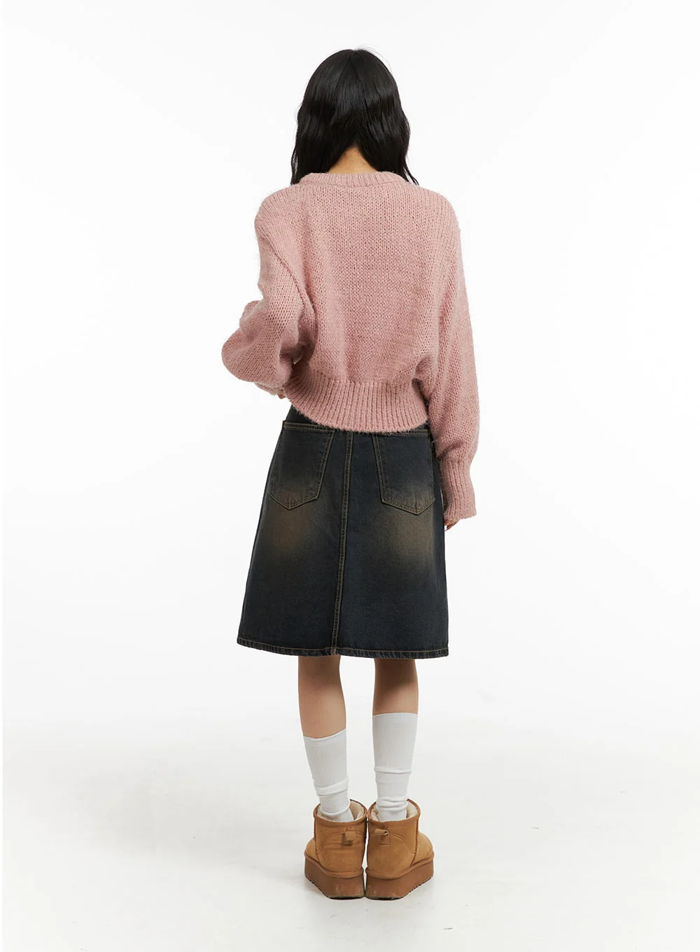 High Waist Solid Denim Mid Skirt CJ409 - Image 7