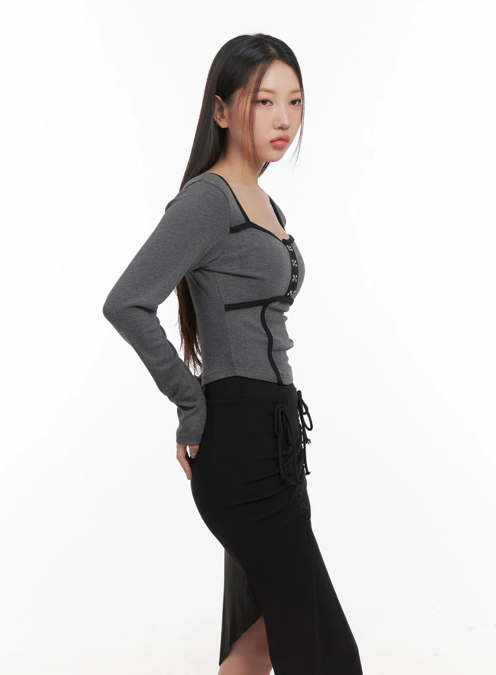 Hook and Eye Detail Crop Top CD411 - Image 6