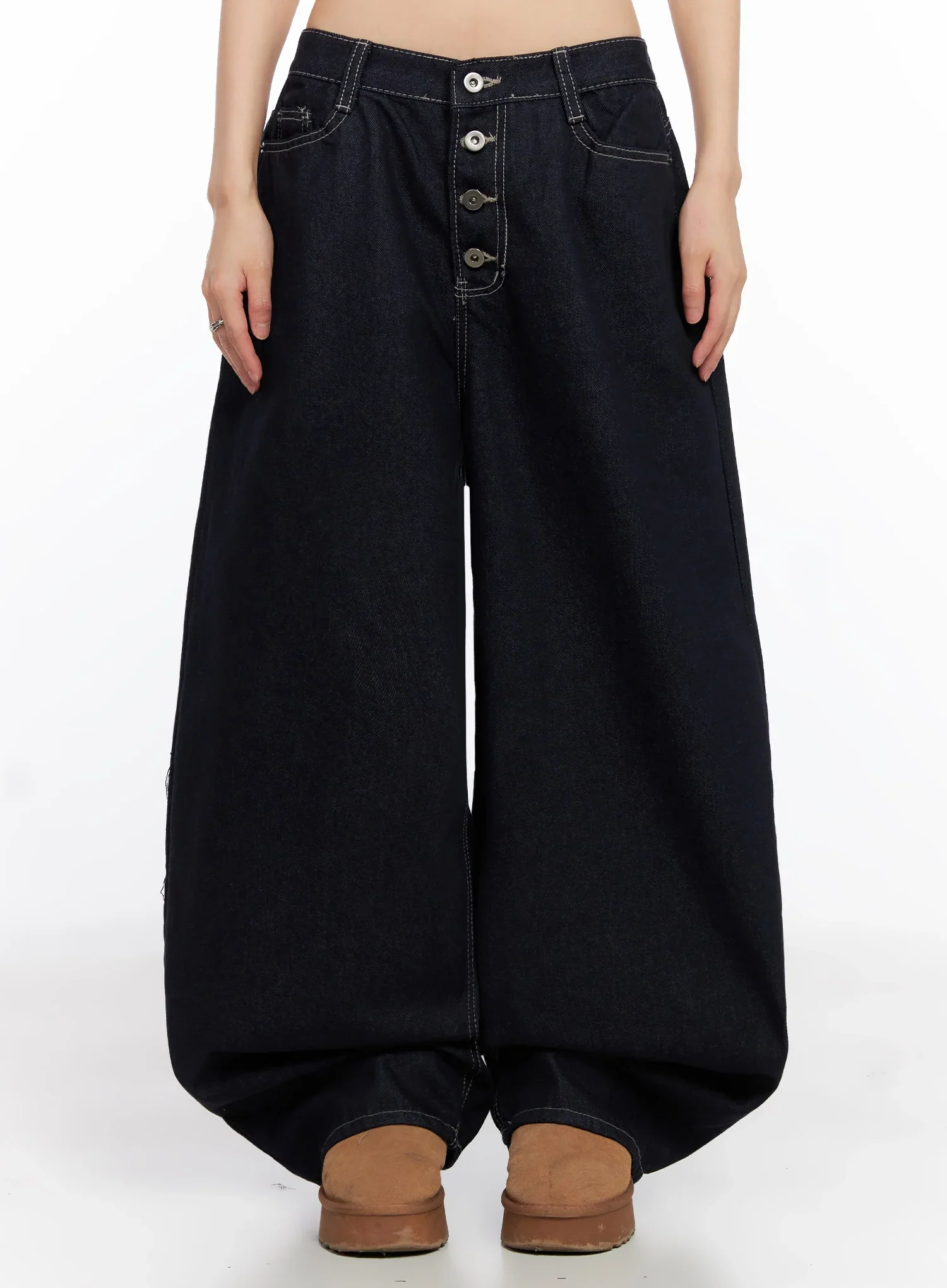 Jazlyn Non-Fade Button Wide Leg Jeans IN503