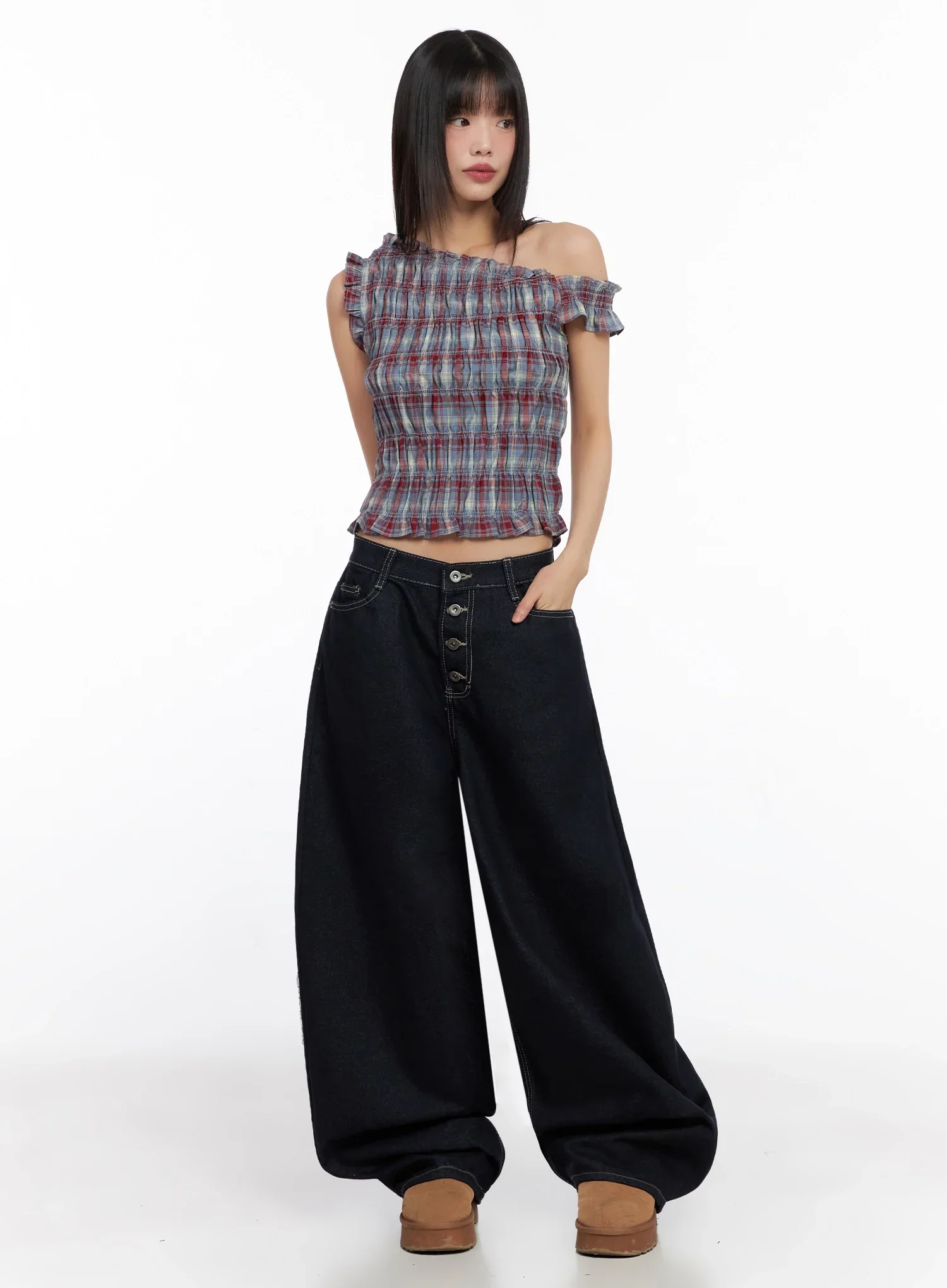 Jazlyn Non-Fade Button Wide Leg Jeans IN503 - Image 3