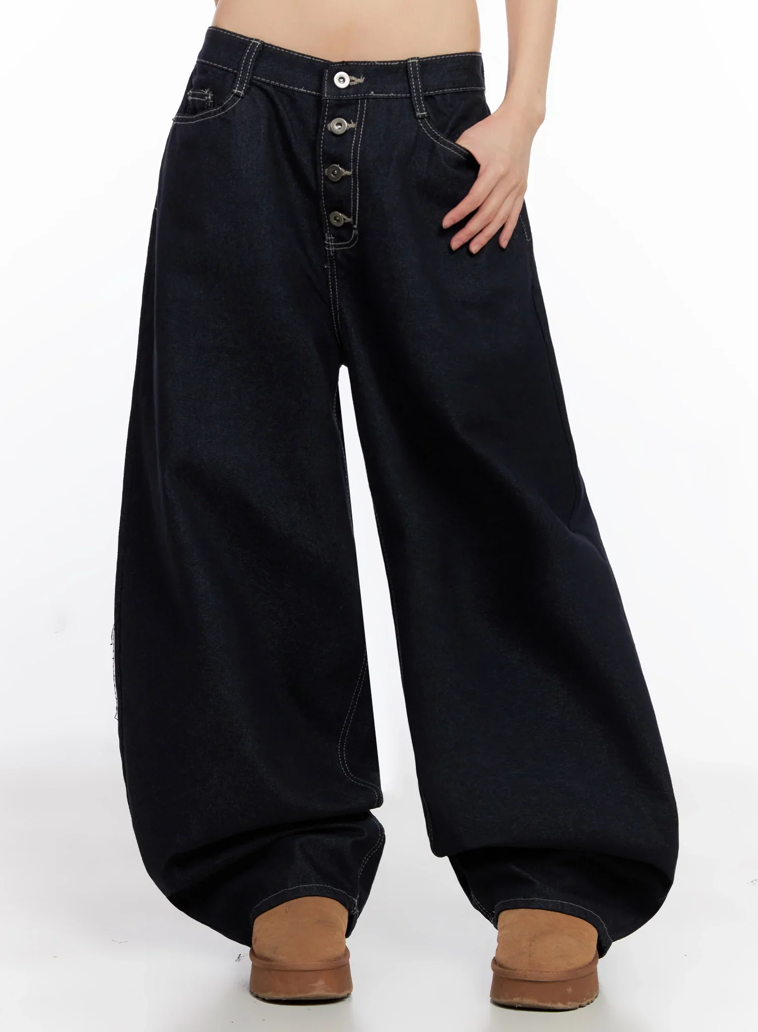 Jazlyn Non-Fade Button Wide Leg Jeans IN503 - Image 6