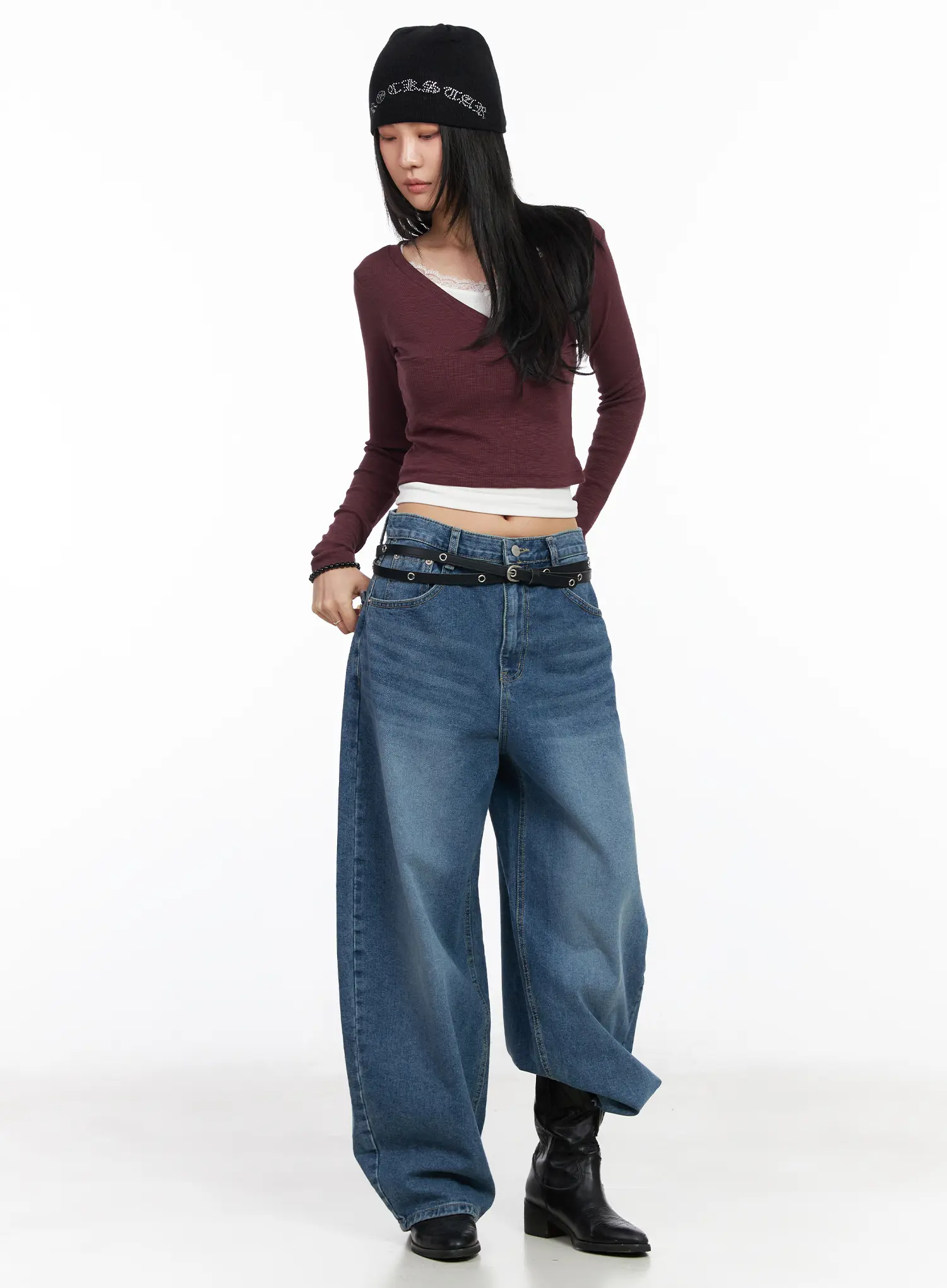Jieu Vintage-Washed Wide Leg Jeans CM516 - Image 8