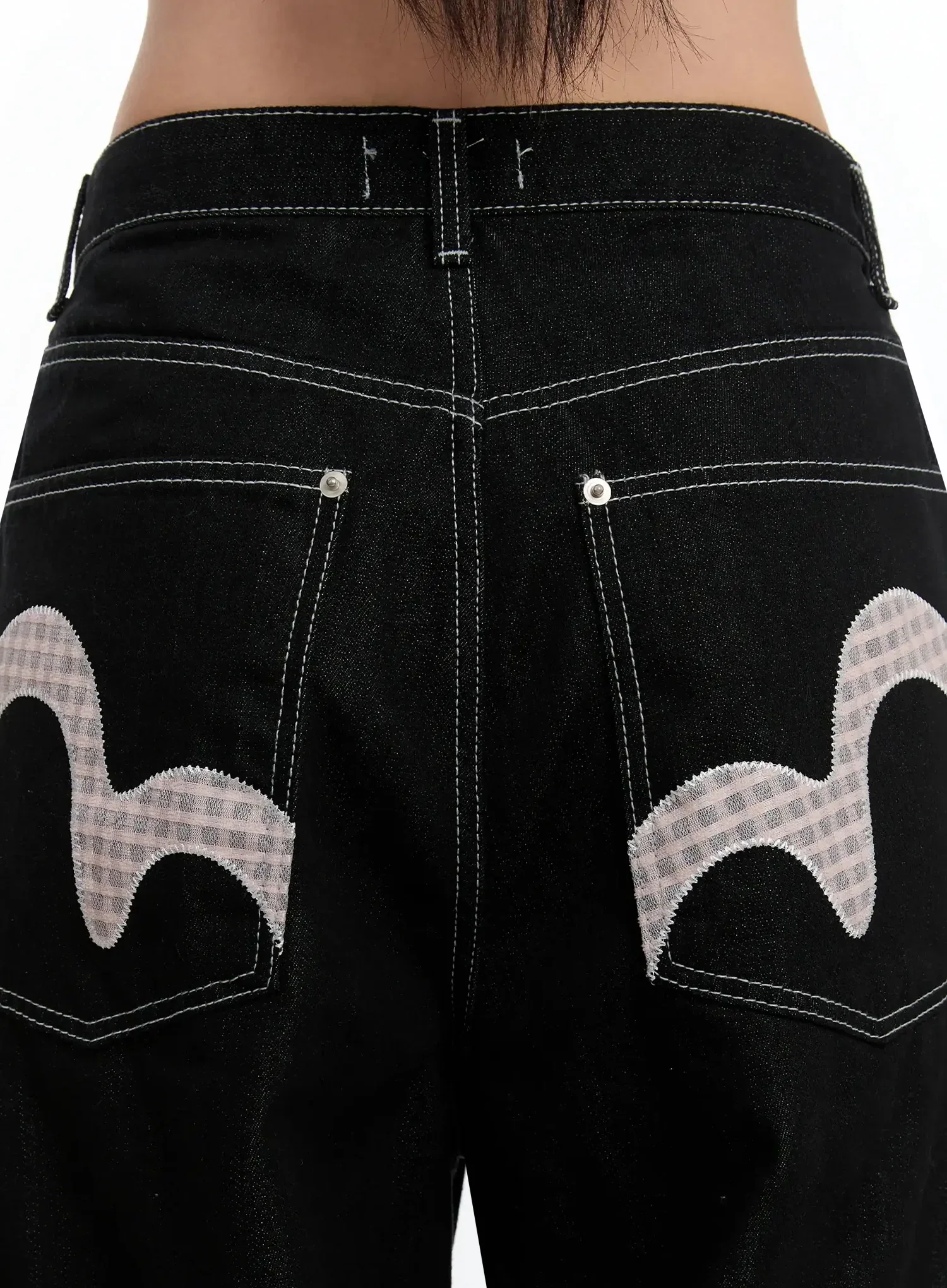 Kacey Plaid Stitched Back Pocket Baggy Jeans IM513 - Image 2
