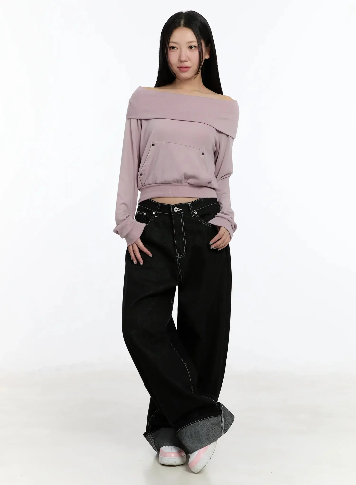 Kacey Plaid Stitched Back Pocket Baggy Jeans IM513 - Image 4