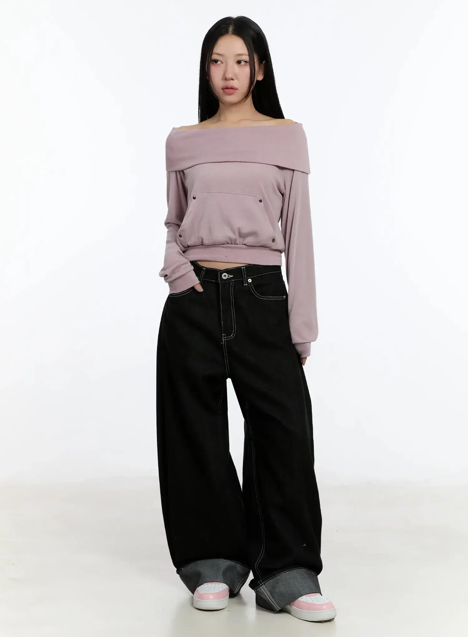 Kacey Plaid Stitched Back Pocket Baggy Jeans IM513 - Image 7