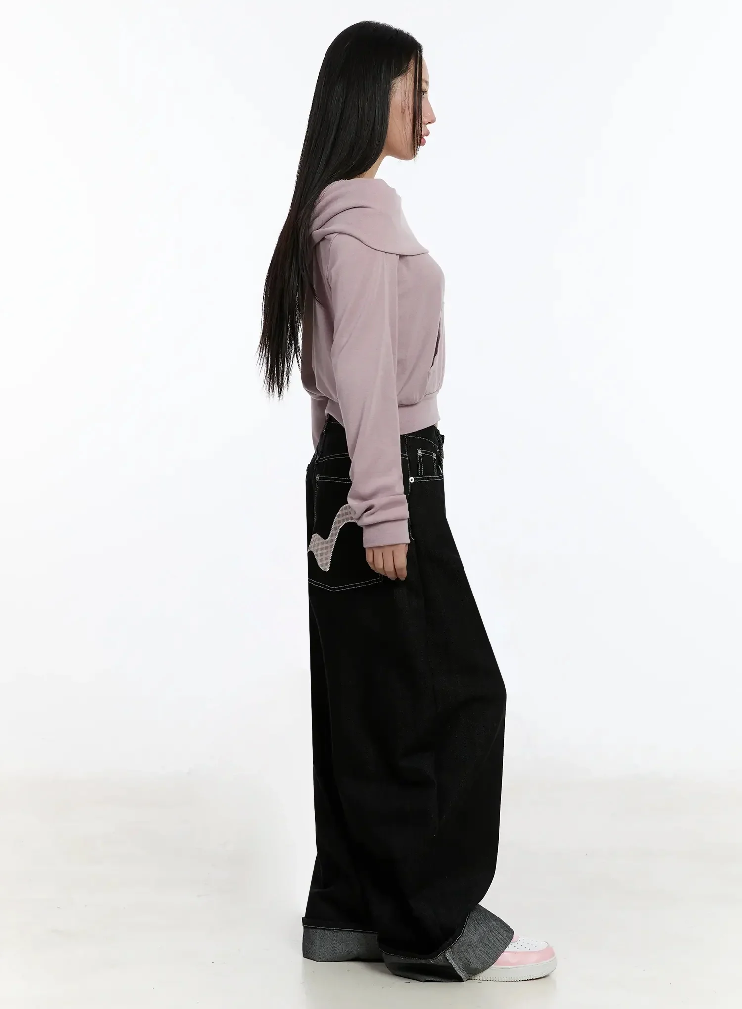 Kacey Plaid Stitched Back Pocket Baggy Jeans IM513 - Image 8