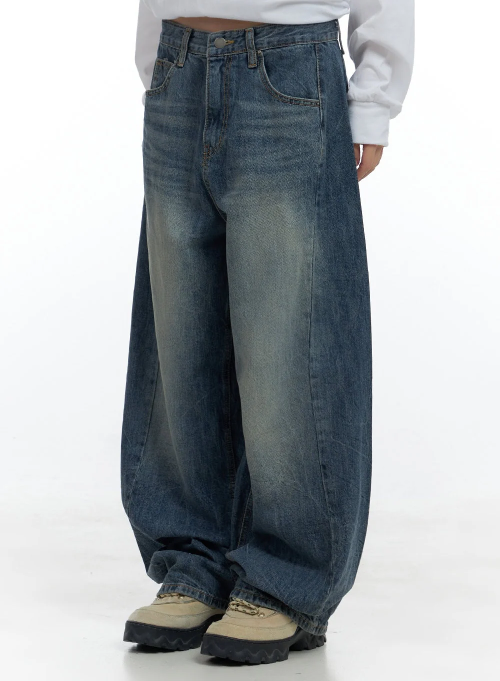 Kali Side Slit Washed Denim Baggy Jeans CS419