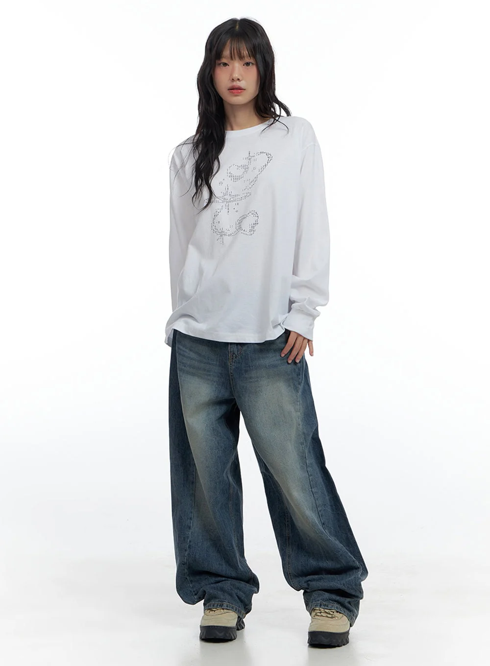 Kali Side Slit Washed Denim Baggy Jeans CS419 - Image 2