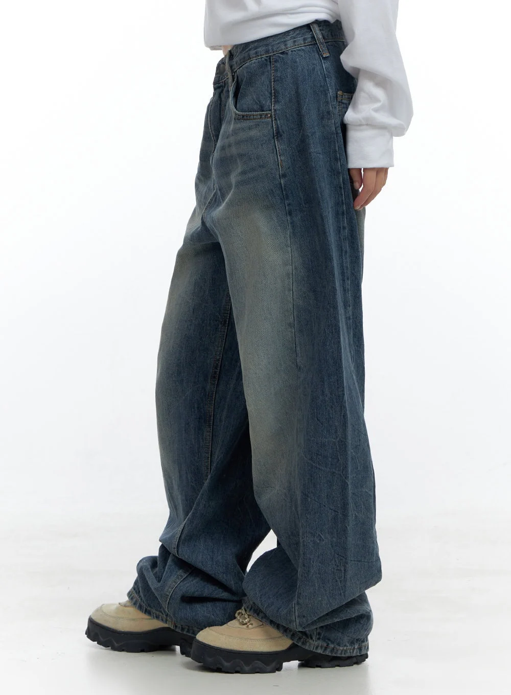 Kali Side Slit Washed Denim Baggy Jeans CS419 - Image 3