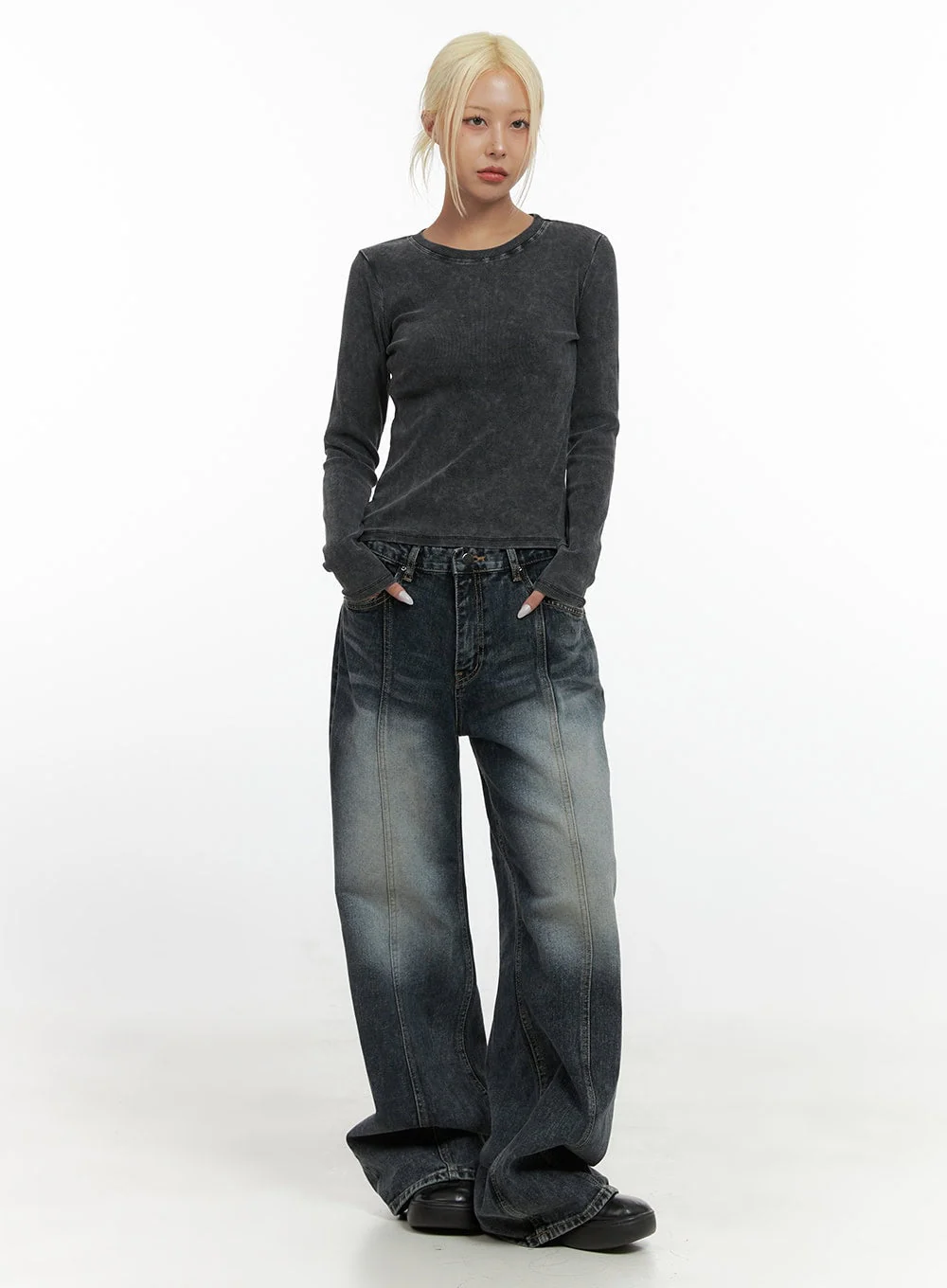 Kaya Stitch Detail Washed Baggy Denim Jeans CS426 - Image 2