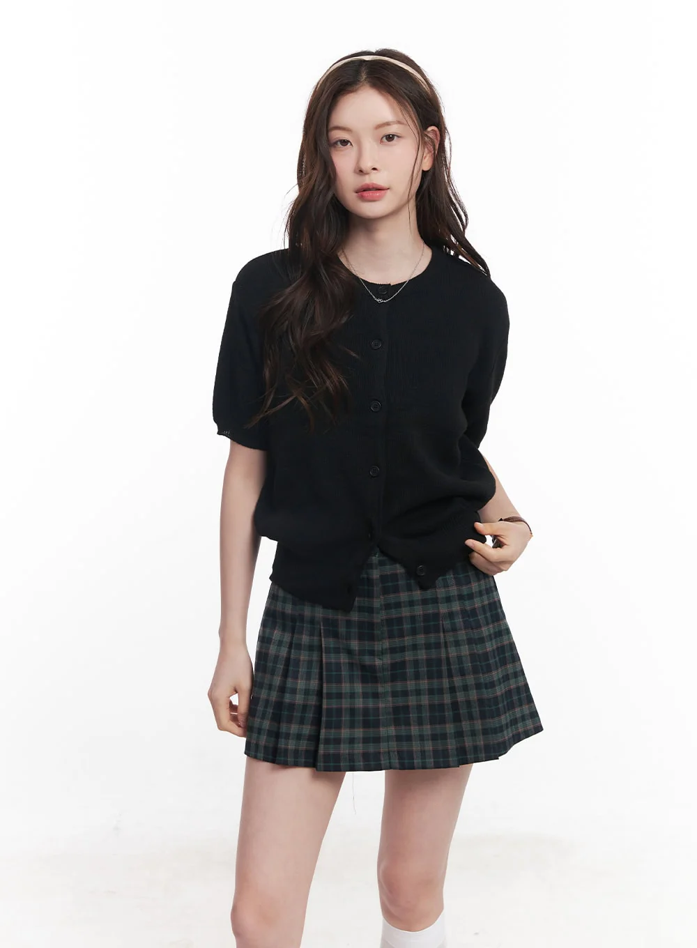 Knit Buttoned Short-Sleeve Cardigan CY515 - Image 12