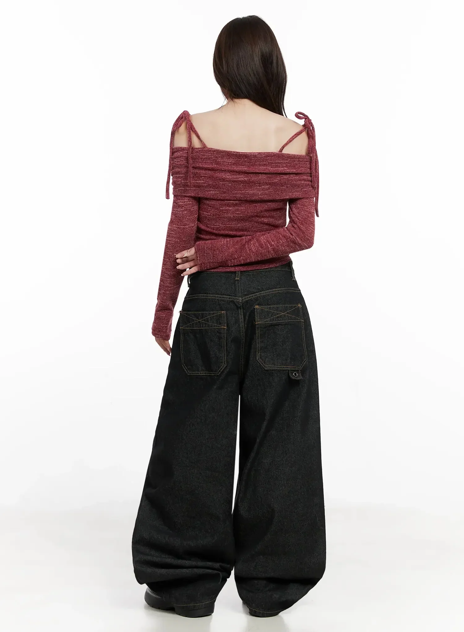 Knit Ribbon Strap Off-Shoulder Top IN514 - Image 10