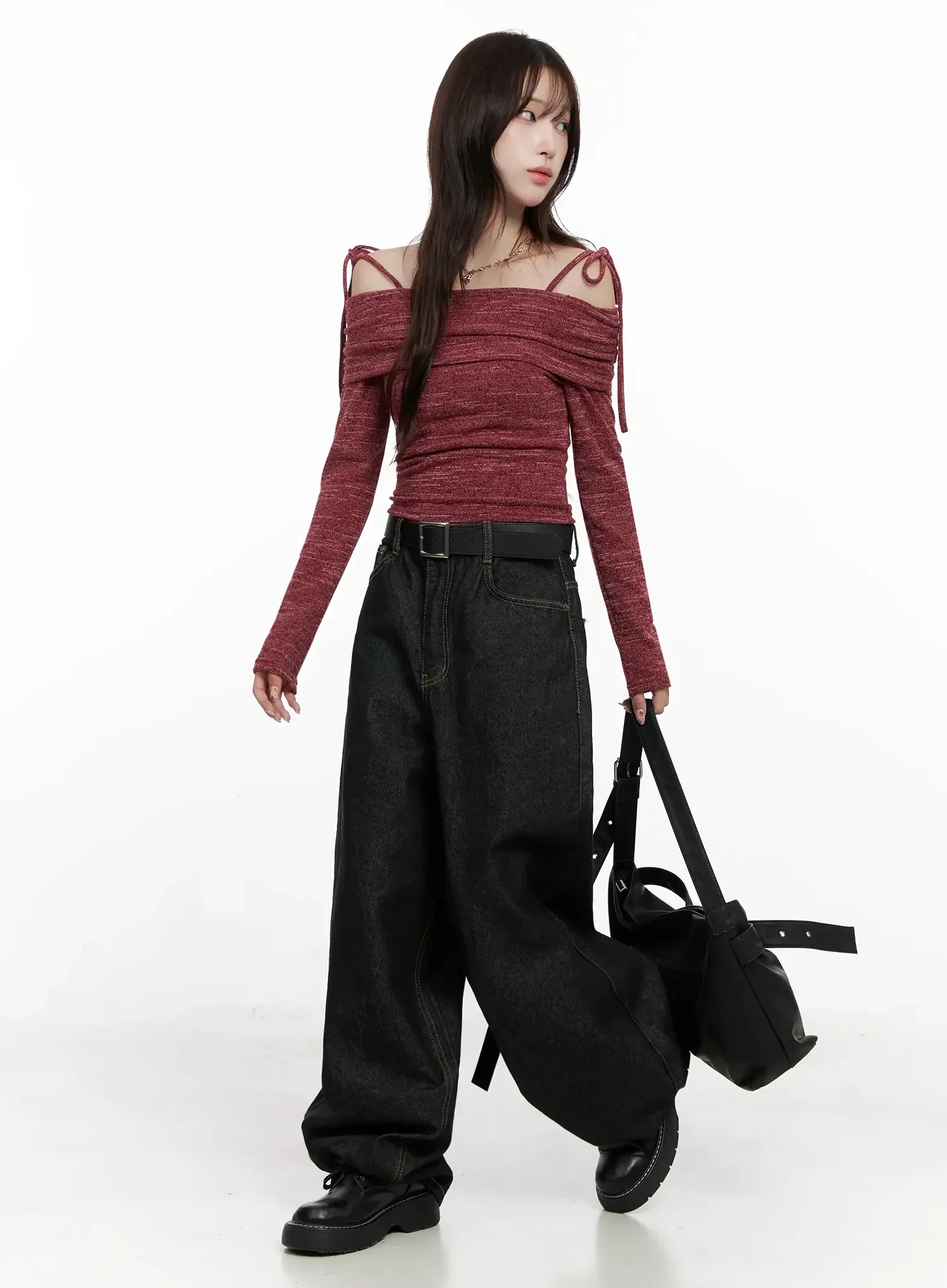 Knit Ribbon Strap Off-Shoulder Top IN514 - Image 11