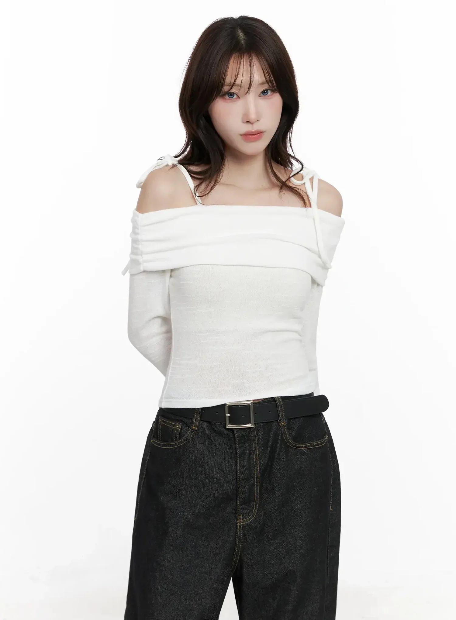 Knit Ribbon Strap Off-Shoulder Top IN514 - Image 12