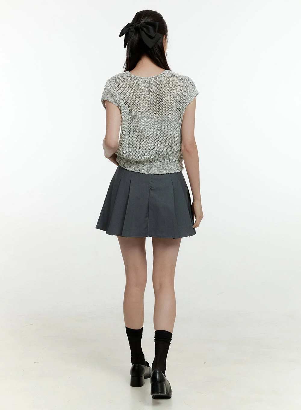 Knitted V-Neck Short Sleeve Cardigan OL430 - Image 3