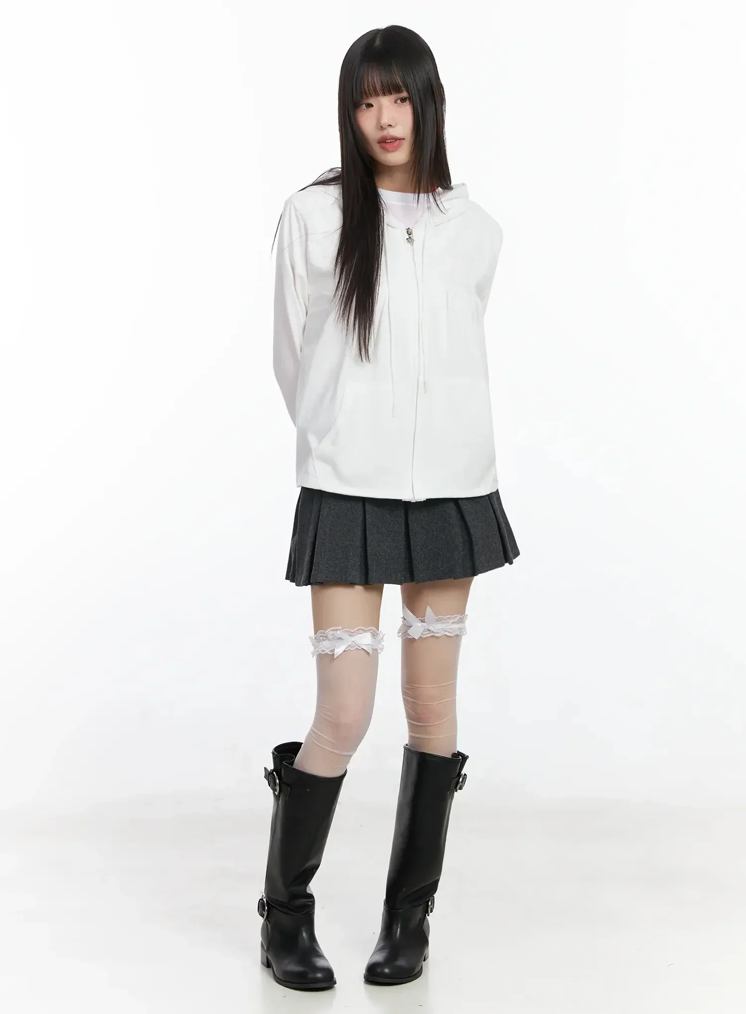 Lace Accent Zip-Up Hoodie IF505 - Image 13
