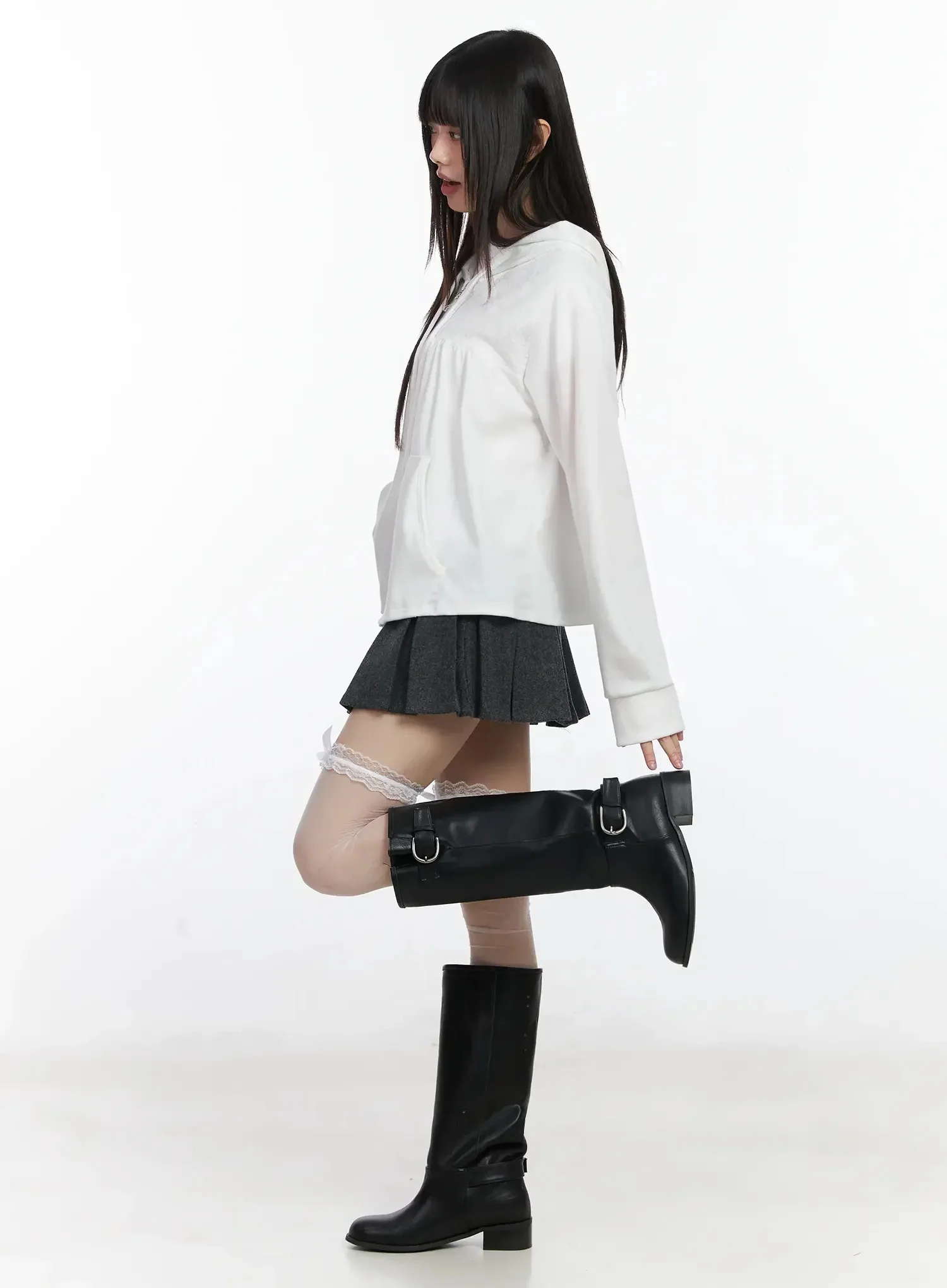 Lace Accent Zip-Up Hoodie IF505 - Image 14