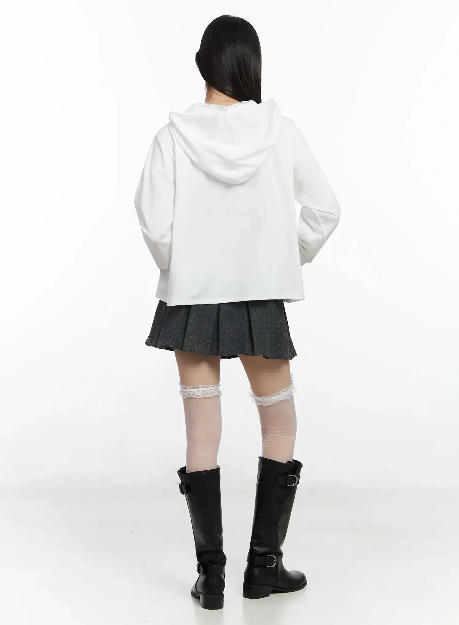 Lace Accent Zip-Up Hoodie IF505 - Image 15