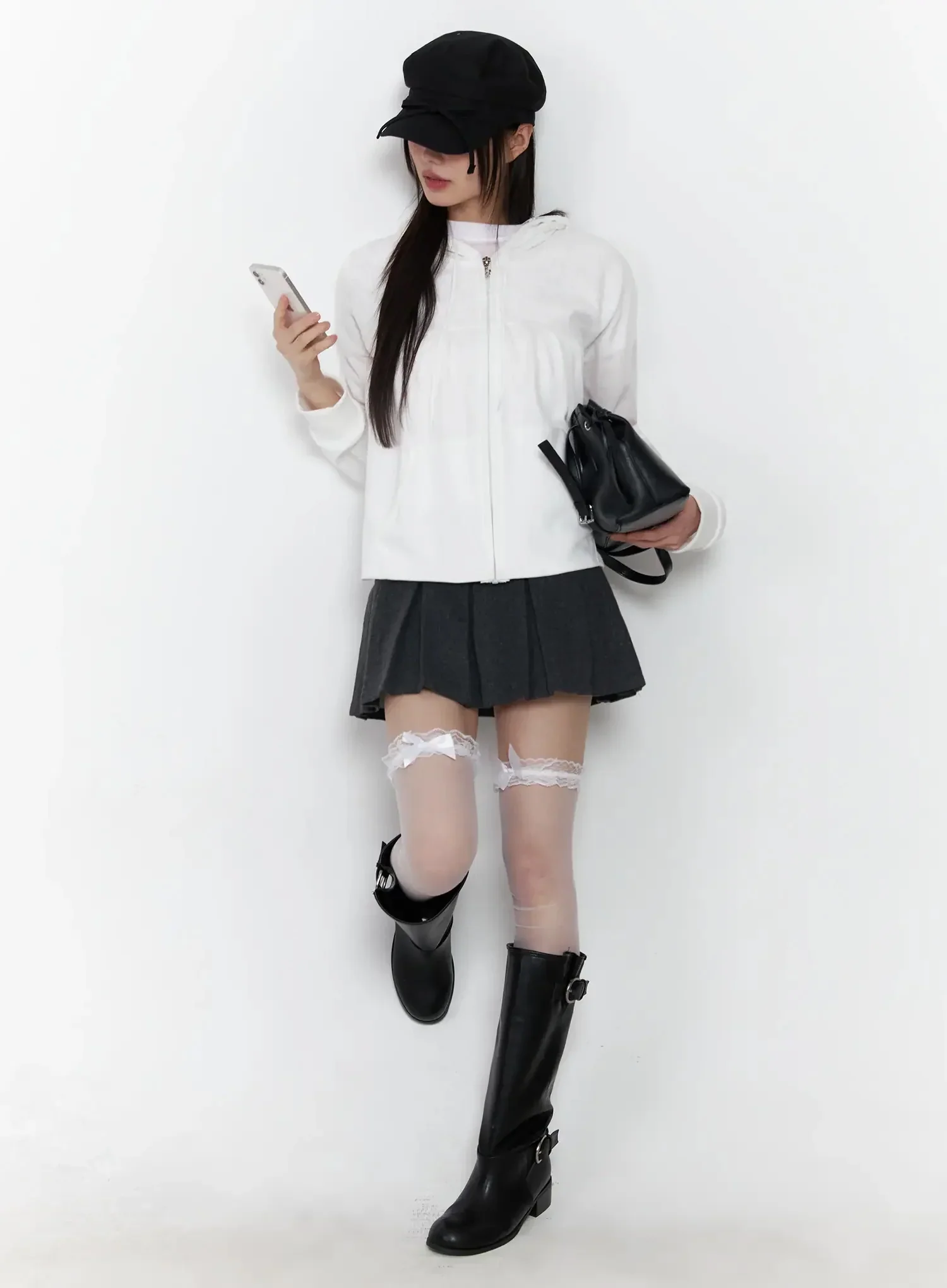 Lace Accent Zip-Up Hoodie IF505 - Image 16