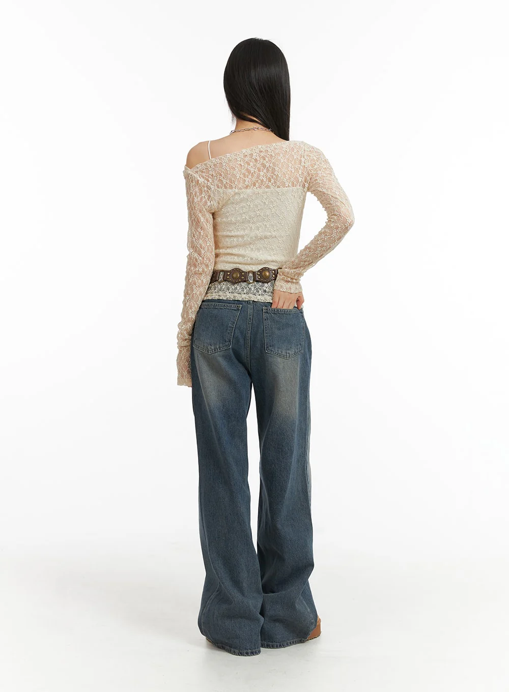 Lace Asymmetrical Floral Lace Long Sleeve Top CJ415 - Image 8