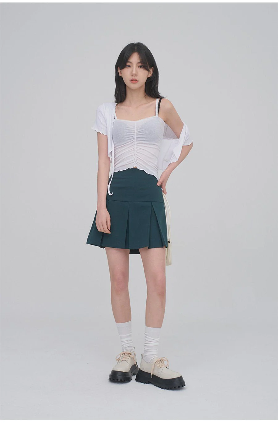 Lace Camisole Sleeveless Top with Front Shirring CM3 - Image 11