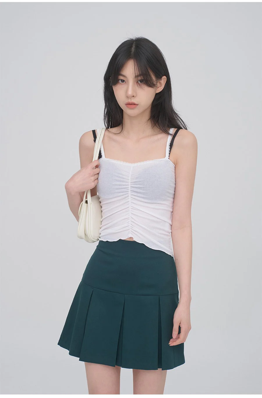 Lace Camisole Sleeveless Top with Front Shirring CM3 - Image 2