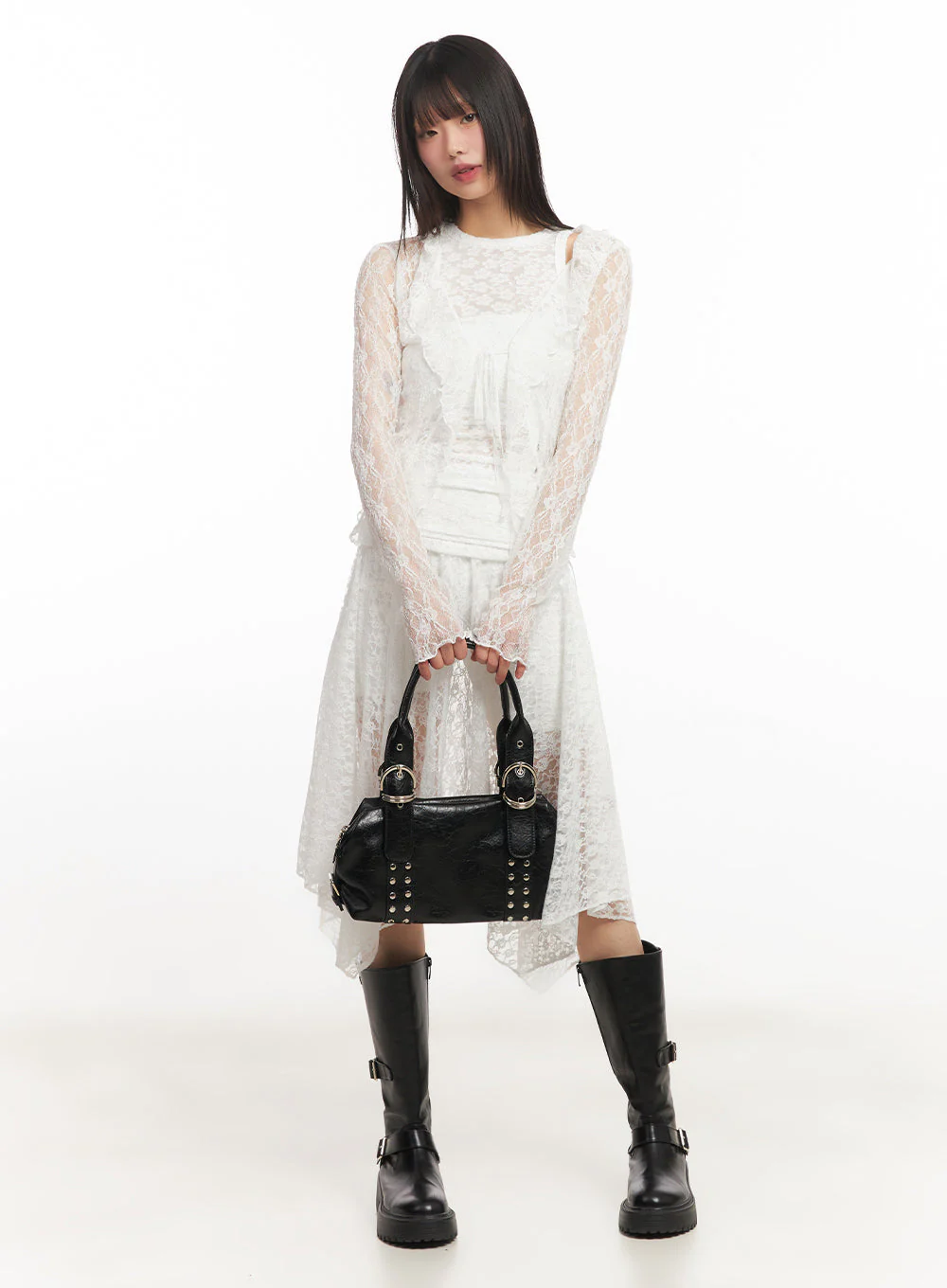 Lace Flare Handkerchief Midi Skirt IY502 - Image 2