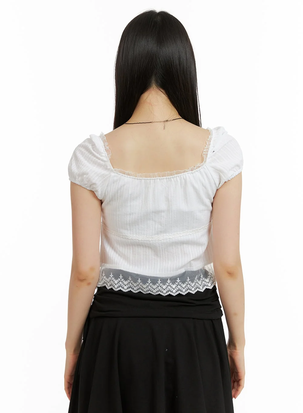 Lace Hem Cotton Ribboned Square Neck Shirt CU425 - Image 5