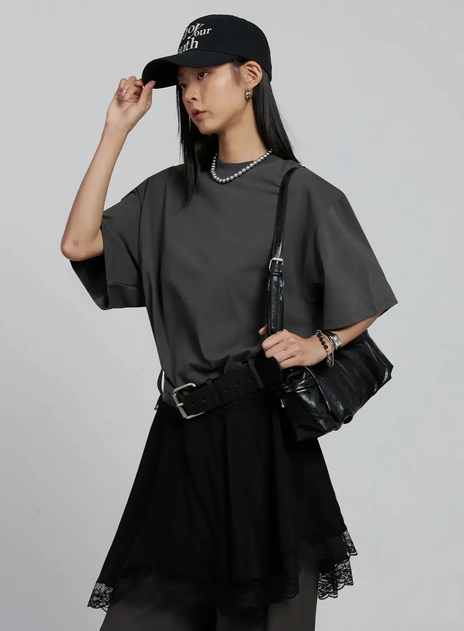 Lace Layered Oversized T-Shirt Dress IM520