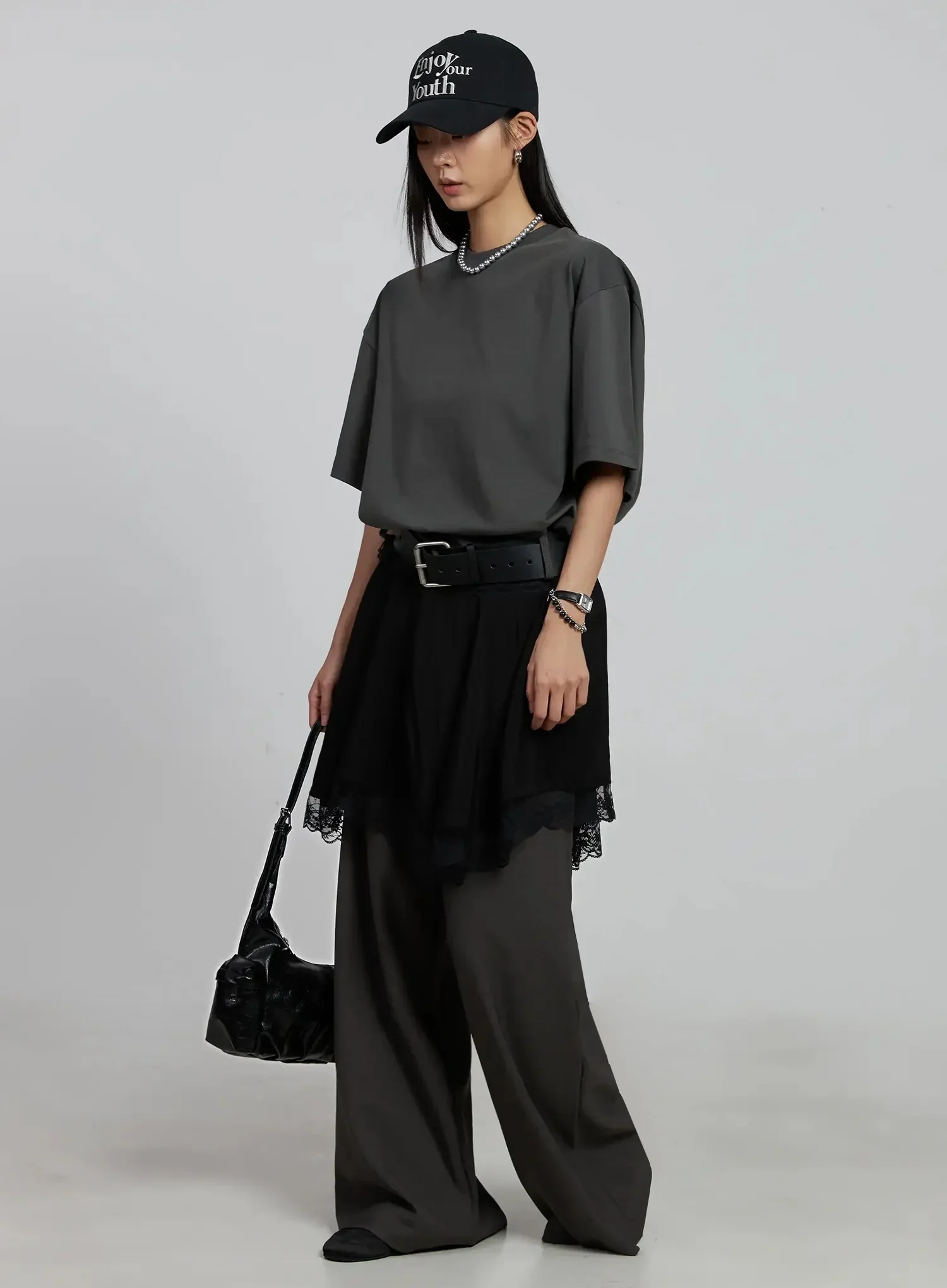 Lace Layered Oversized T-Shirt Dress IM520 - Image 2