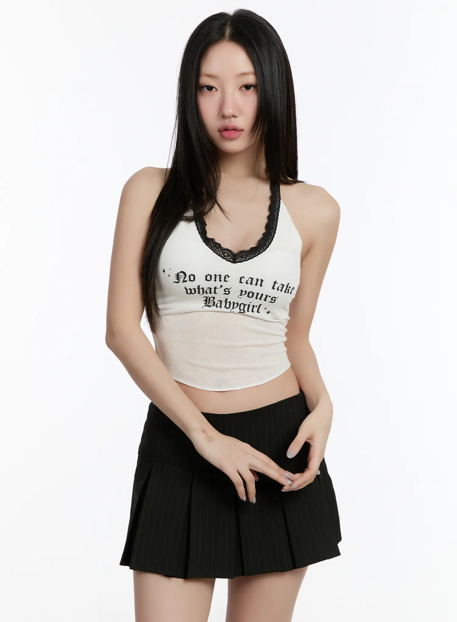 Lace Lettering V-Neck Crop Top CM511