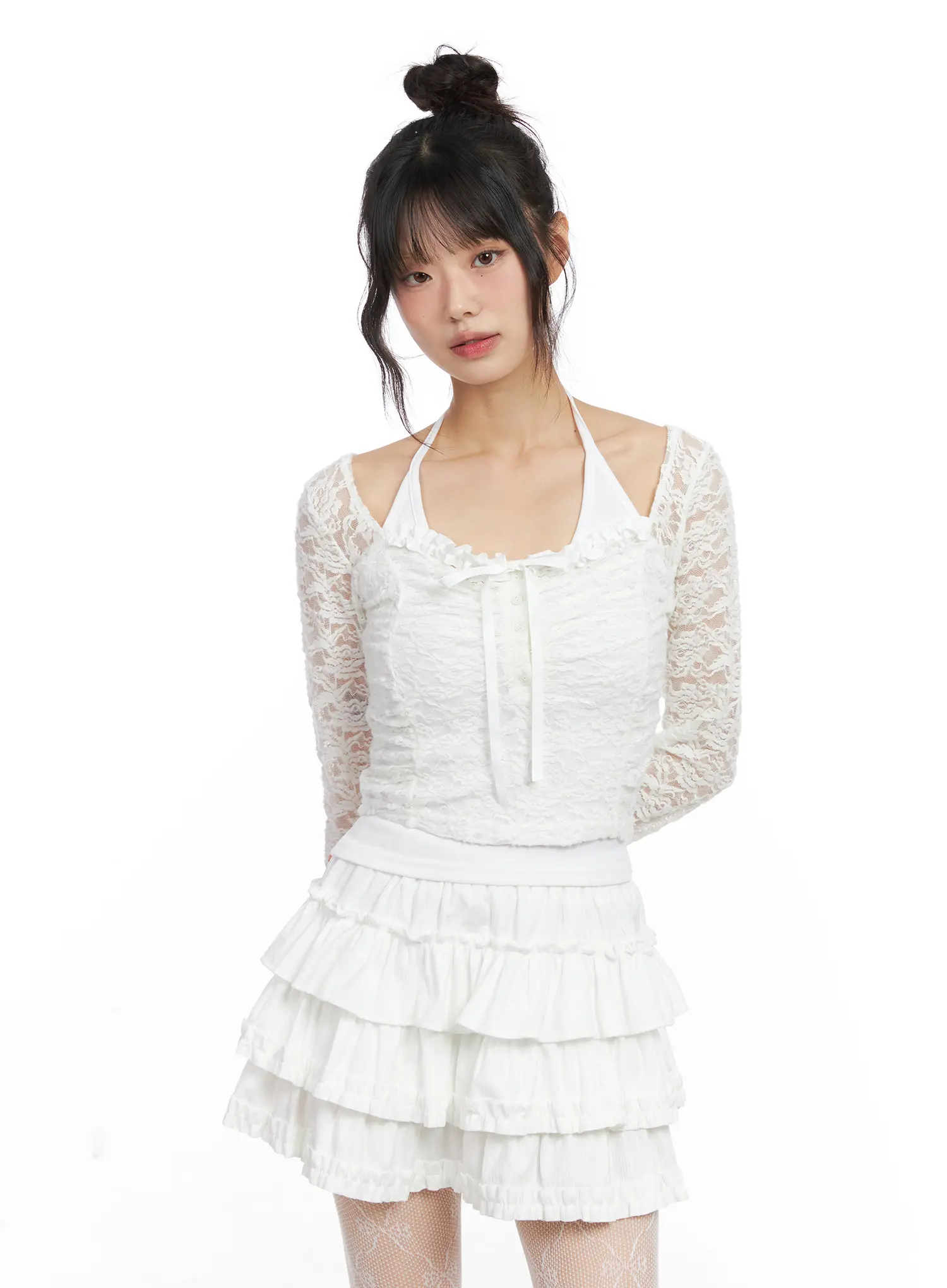Lace Ruffle Shirred Crop Top CN520 - Image 10
