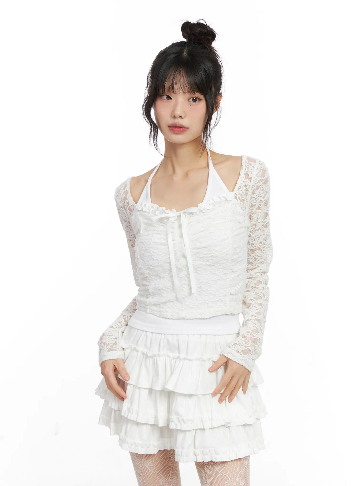 Lace Ruffle Shirred Crop Top CN520 - Image 2
