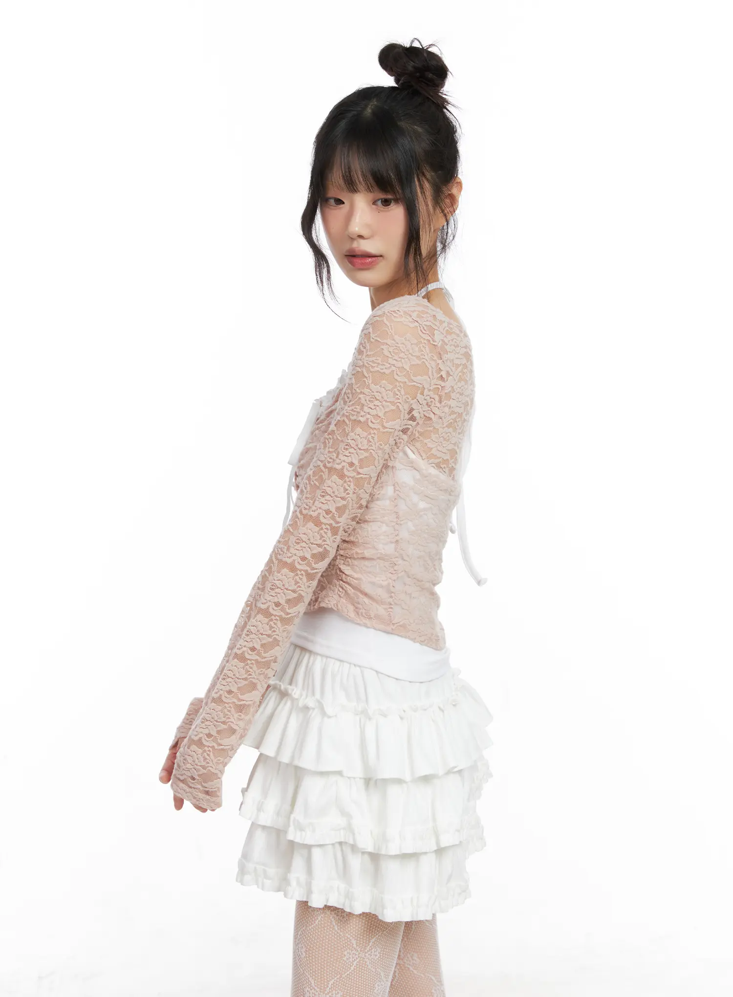 Lace Ruffle Shirred Crop Top CN520 - Image 6
