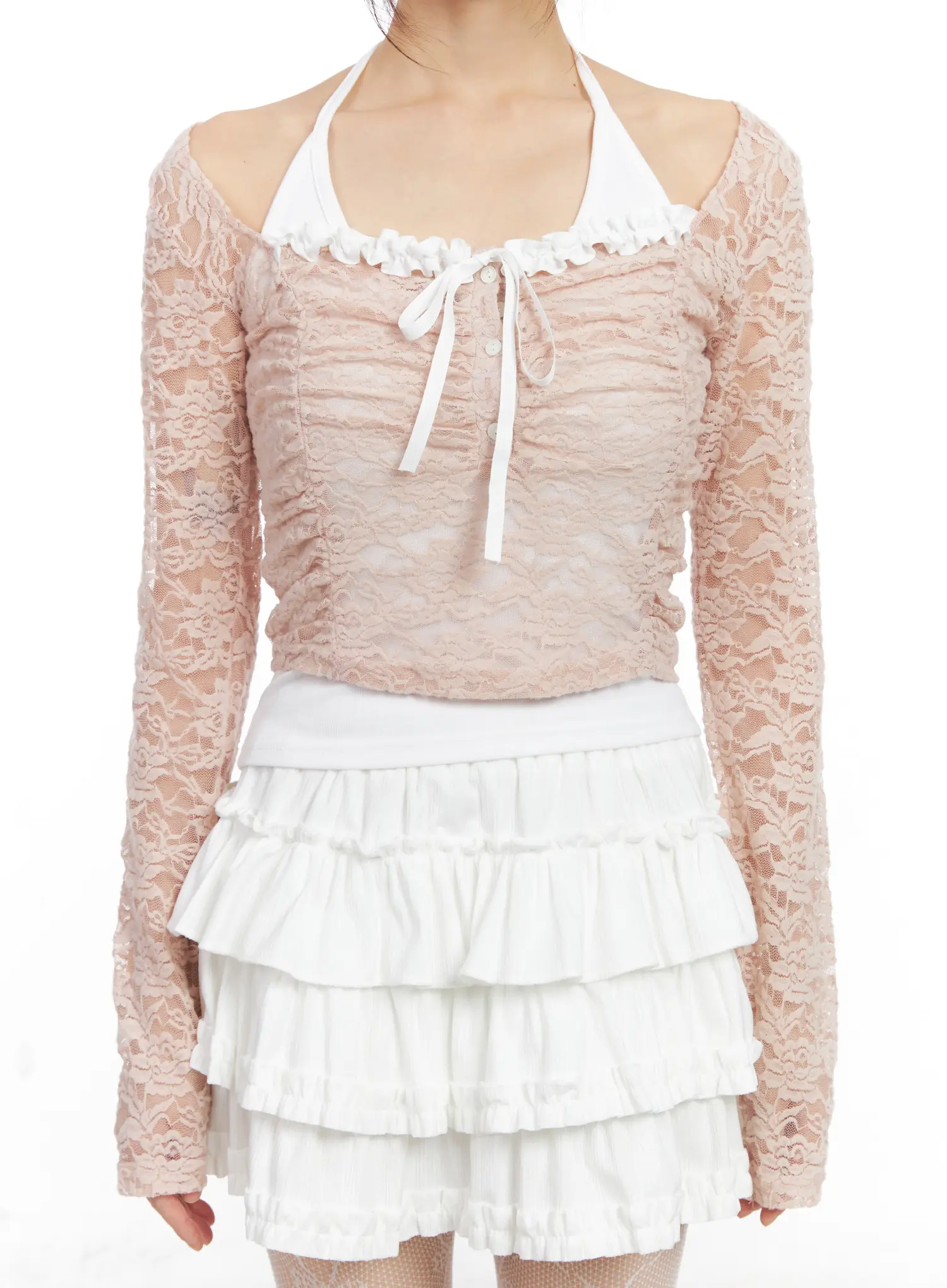 Lace Ruffle Shirred Crop Top CN520 - Image 8