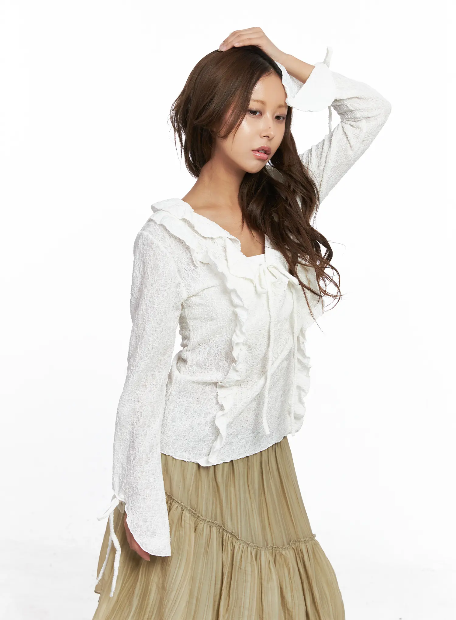 Lace Ruffled Ribbon Long Sleeve Blouse CO513 - Image 5