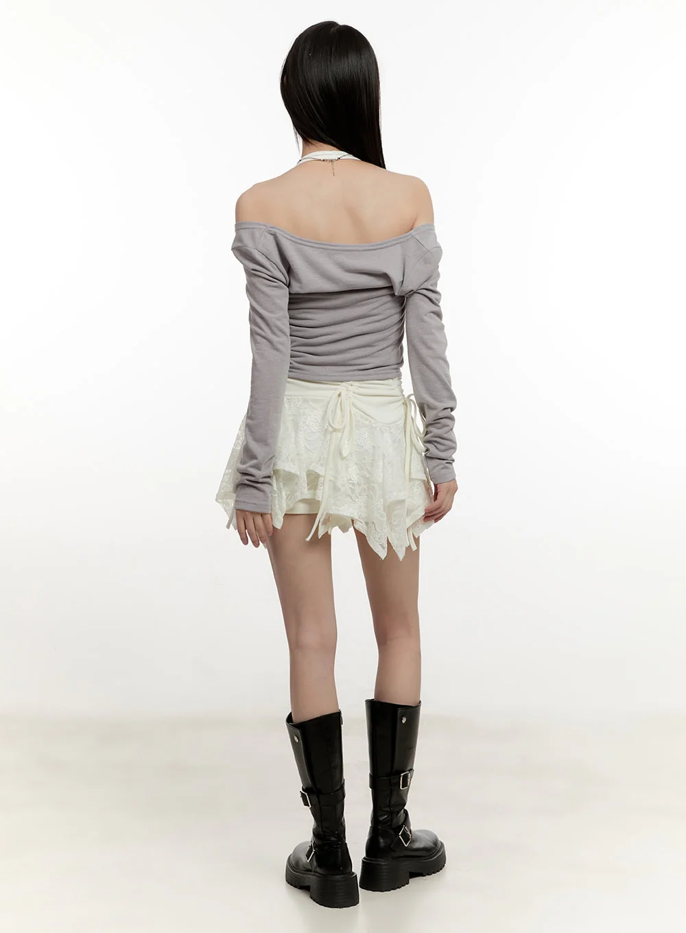 Lace Shirred Handkerchief Mini Skirt CM513 - Image 4