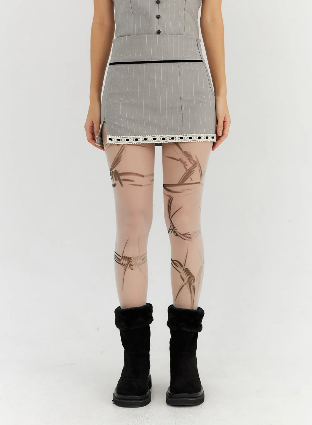 Lace Stripe Tailored Mini Skirt CN314 - Image 4