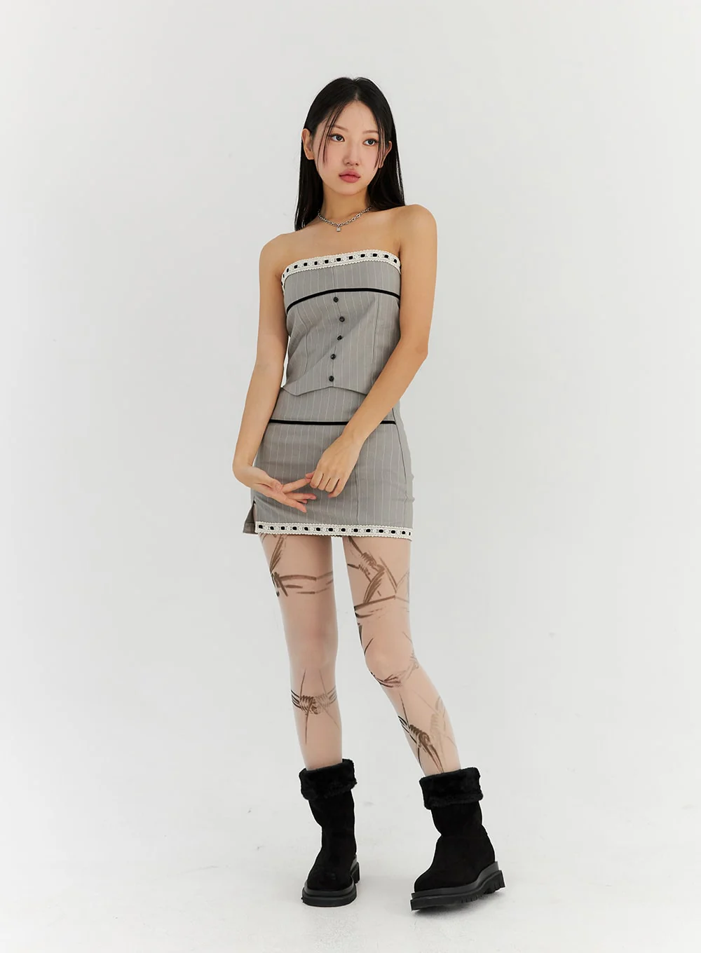 Lace Stripe Tailored Mini Skirt CN314 - Image 6