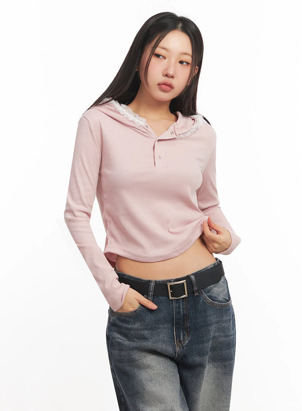 Lace-Trim Crop Hoodie IA524 - Image 14