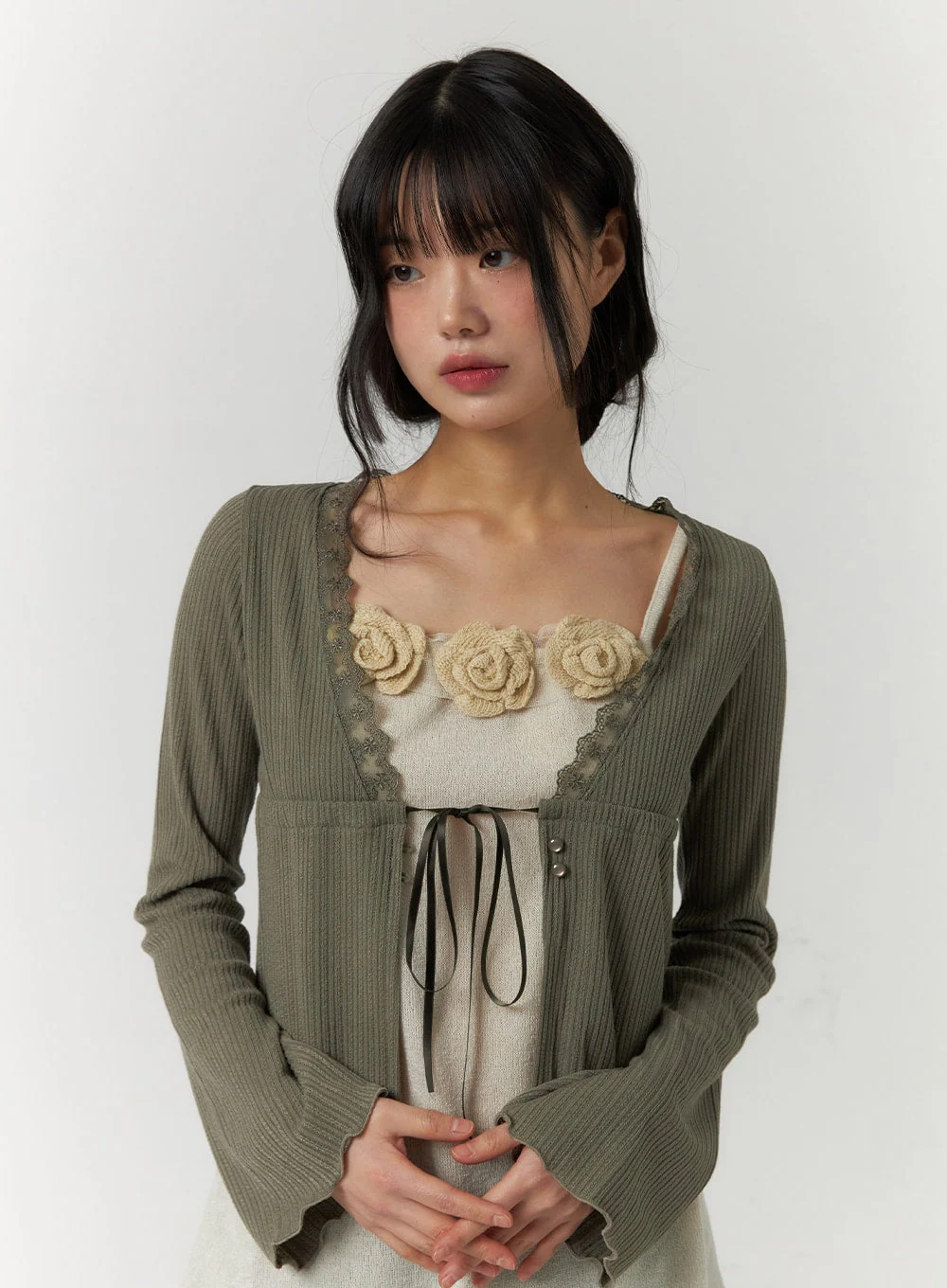 Lace Trim Cropped Cardigan CF406 - Image 5