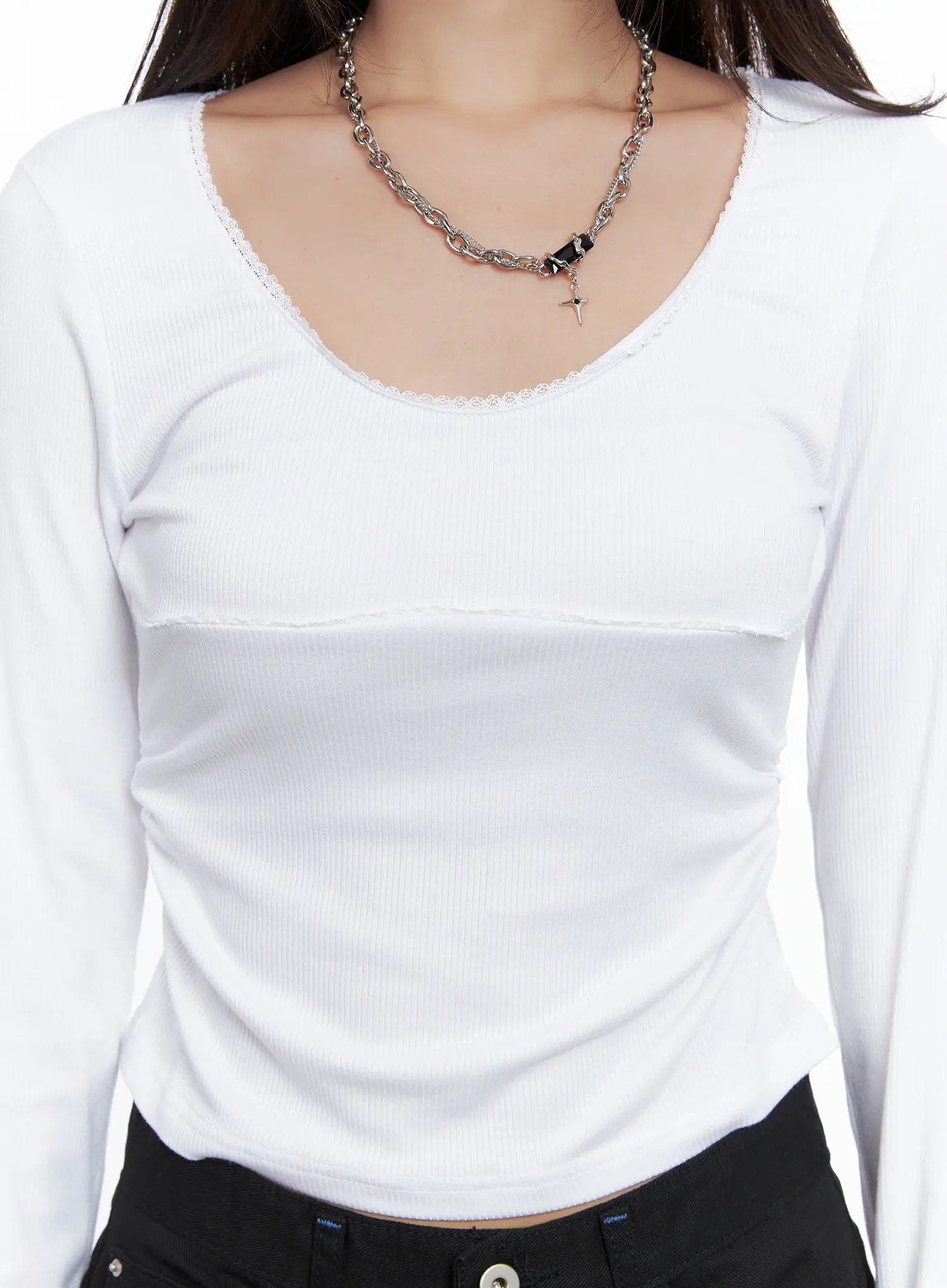 Lace Trim Long Sleeve Top CS502 - Image 3