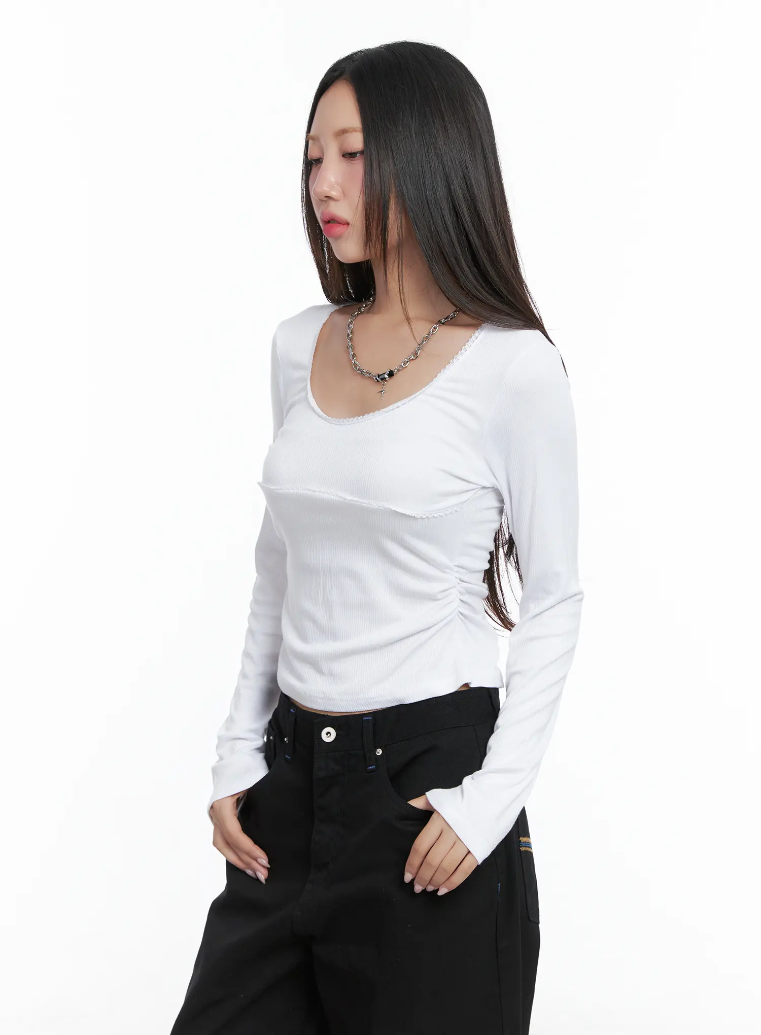Lace Trim Long Sleeve Top CS502 - Image 5