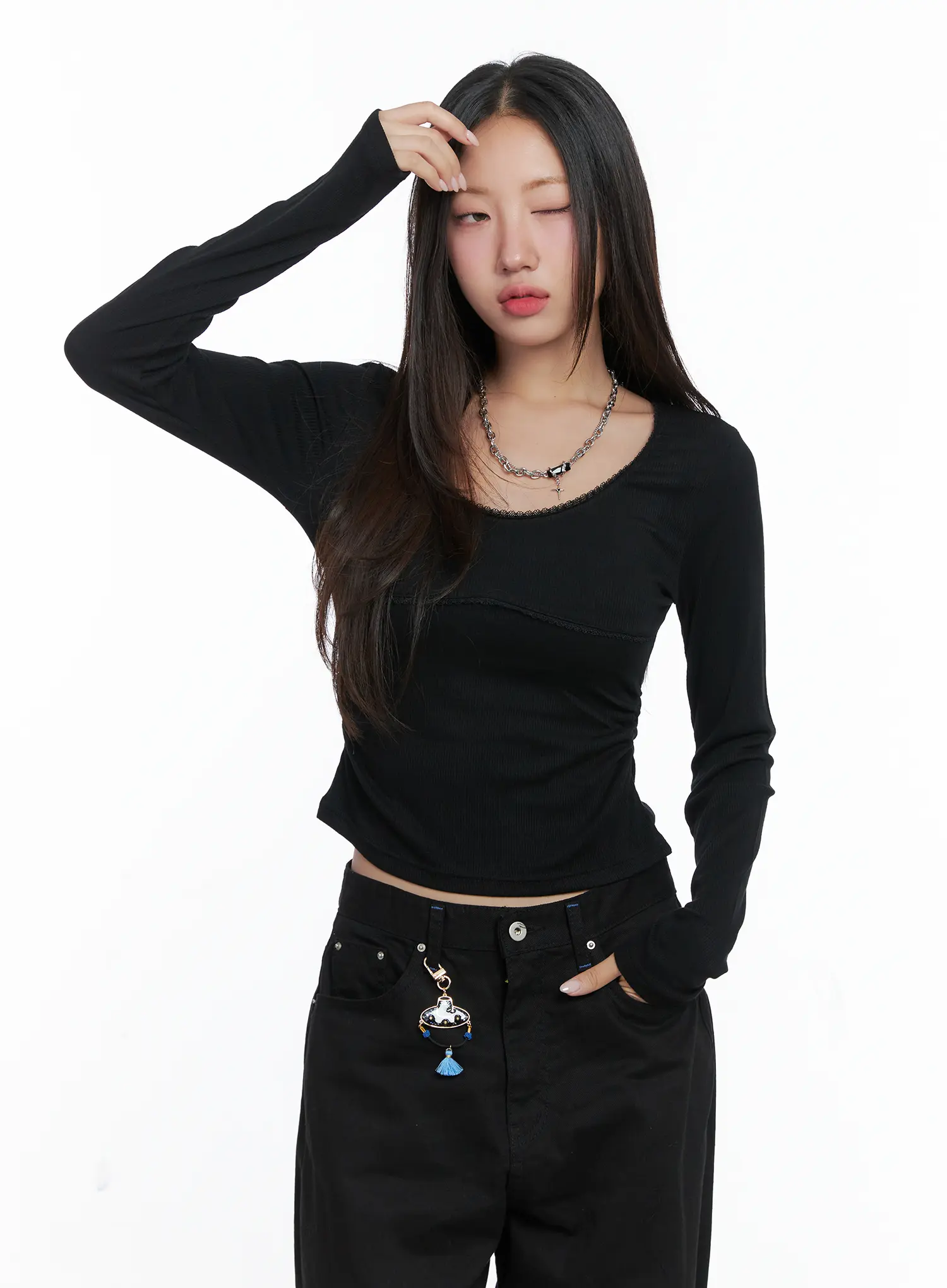 Lace Trim Long Sleeve Top CS502 - Image 8