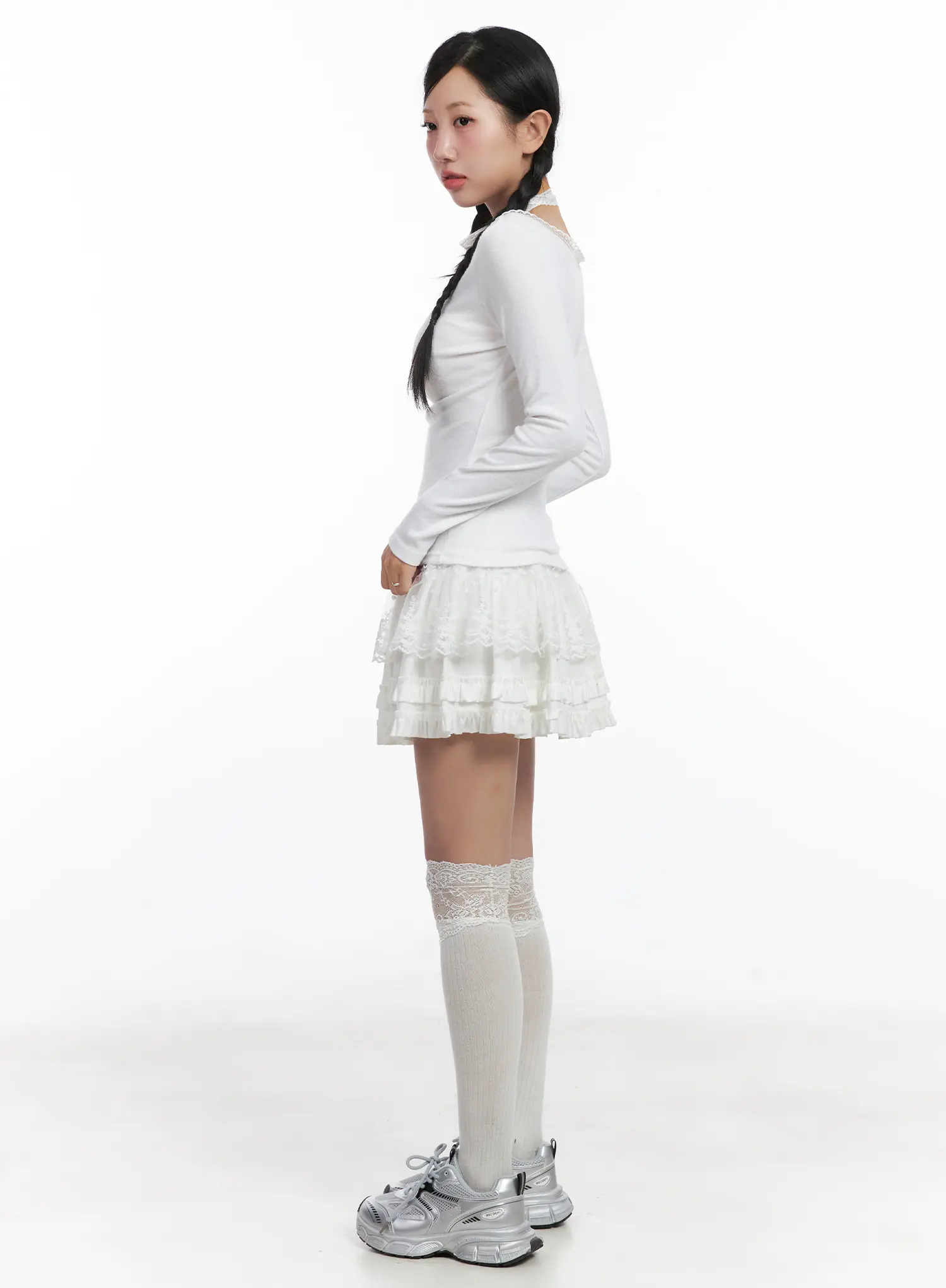 Lace Trim Long Sleeve Top & Scarf Set CN528 - Image 3