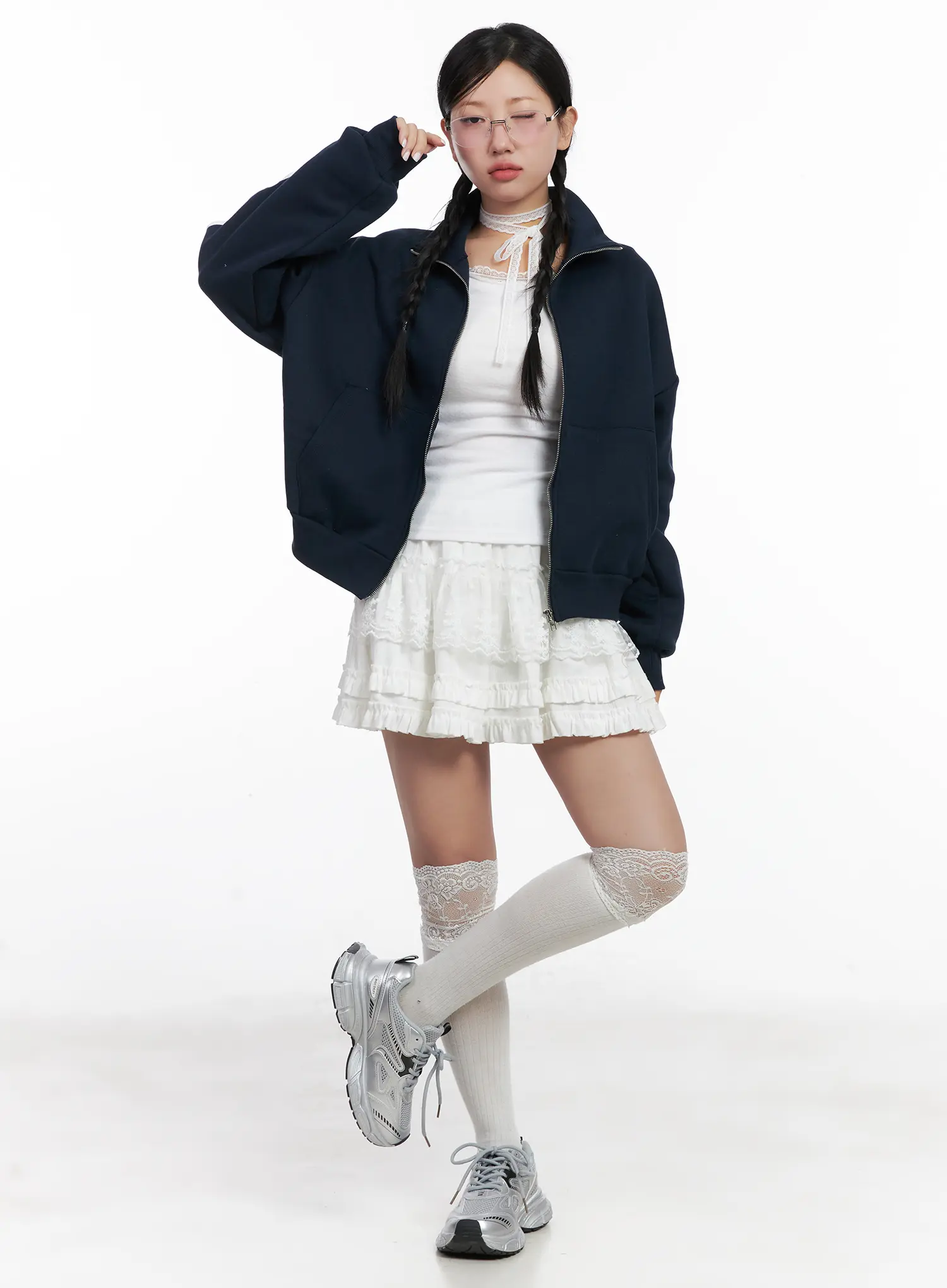 Lace Trim Long Sleeve Top & Scarf Set CN528 - Image 6