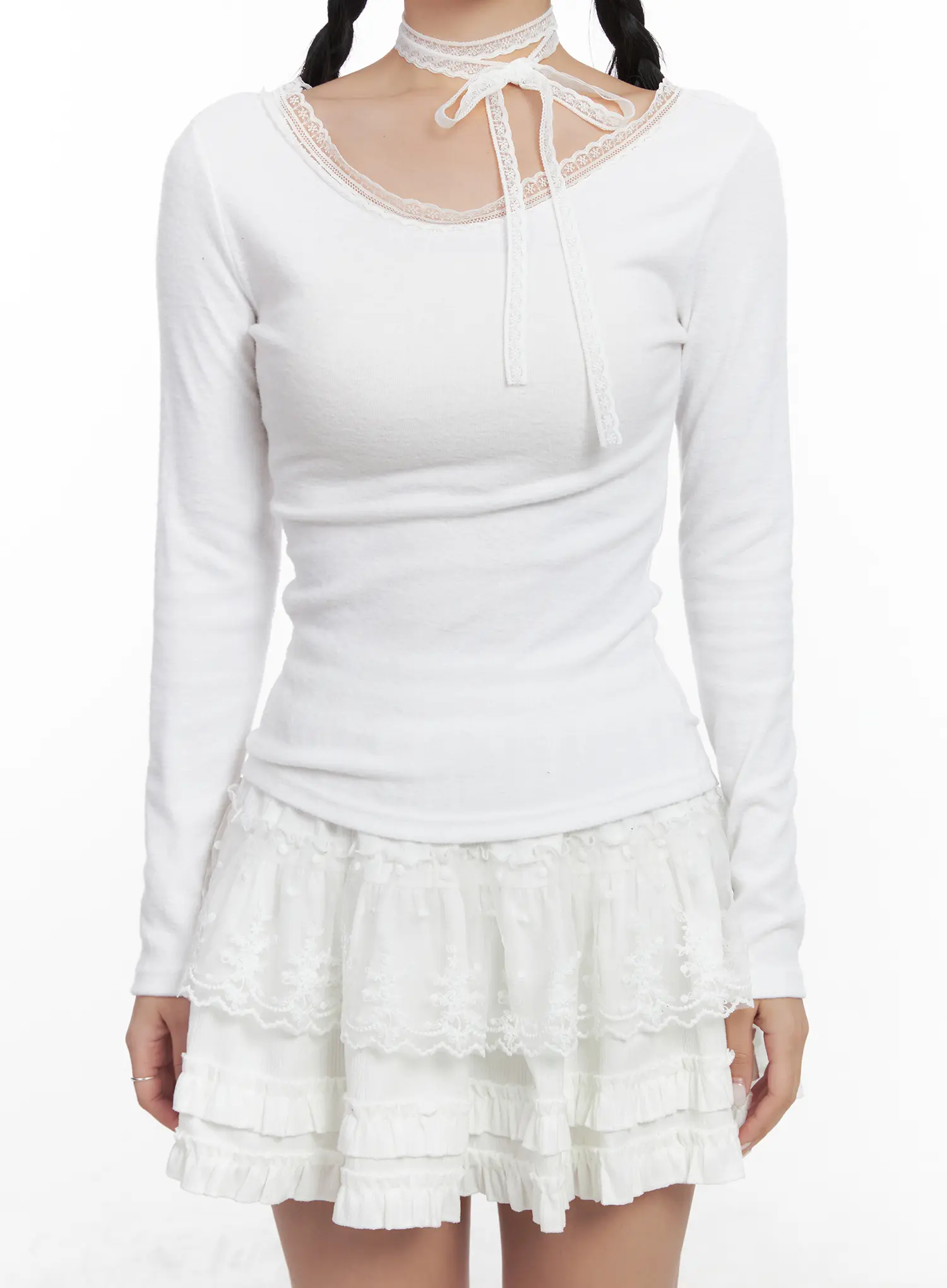 Lace Trim Long Sleeve Top & Scarf Set CN528 - Image 7